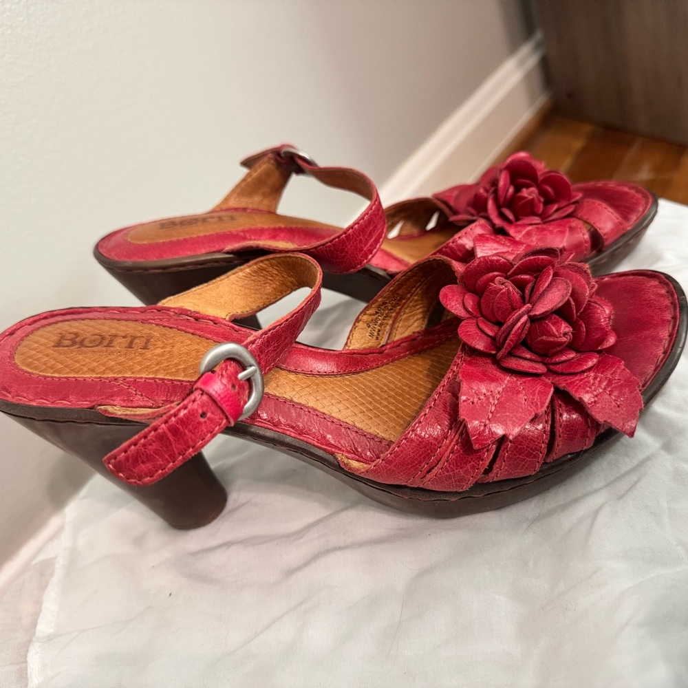 Born Red Floral Heeled Sandals